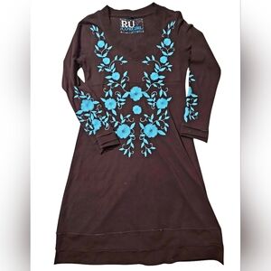 RU Cowgirl By Resistol Dress Sz M Floral Embroidered Midi Long Sleeve Western